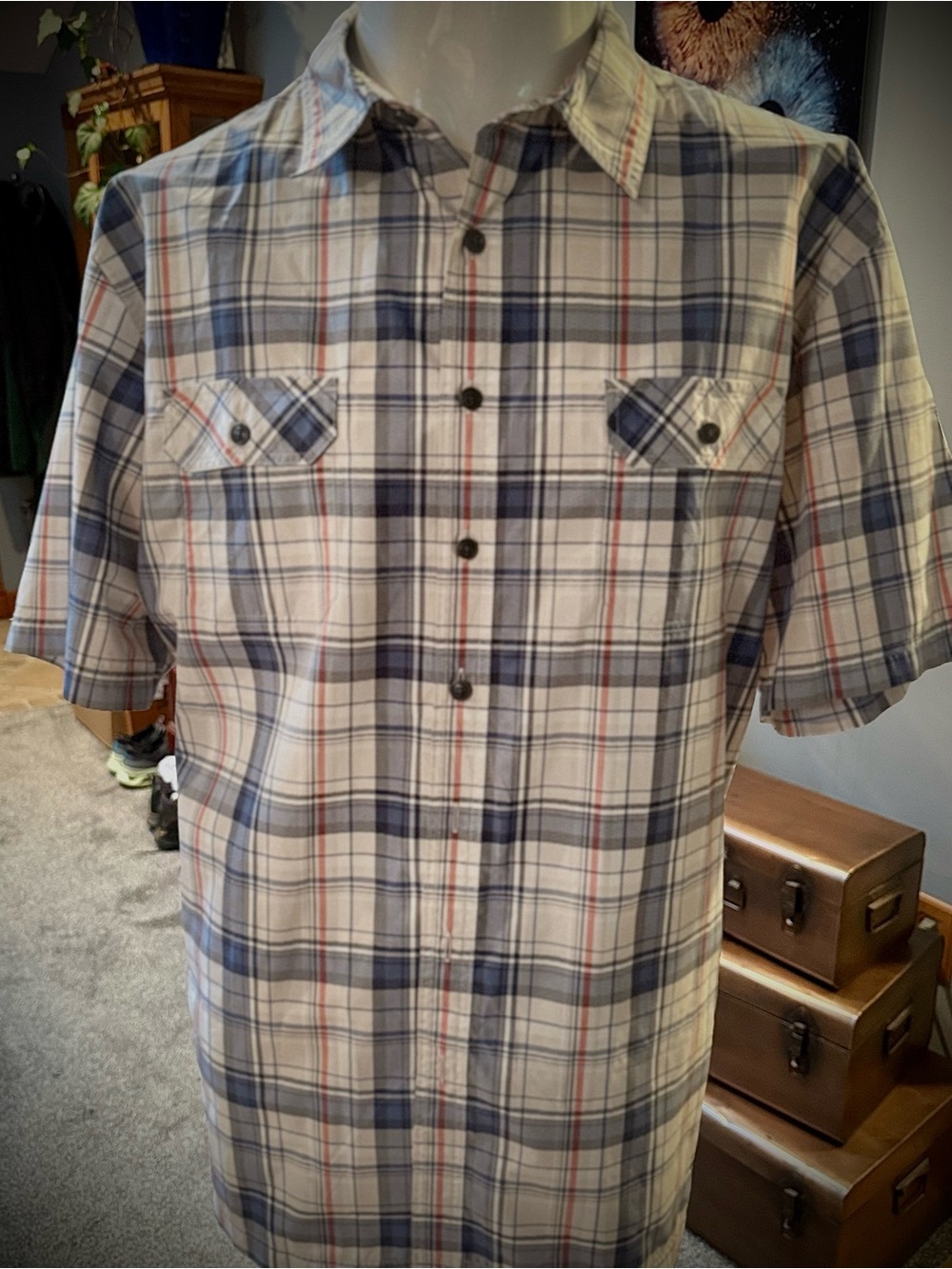 croft & barrow Men's Short-Sleeve Plaid Button-Down Shirt - Blue, White & Red